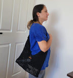 Home art paris Elegant Black Crochet Evening Bag - Designer Hand-Knitted Shoulder Bag by Seval Özsoy - Unique Formal Crossbody Purse with Vegan Leaher Strap