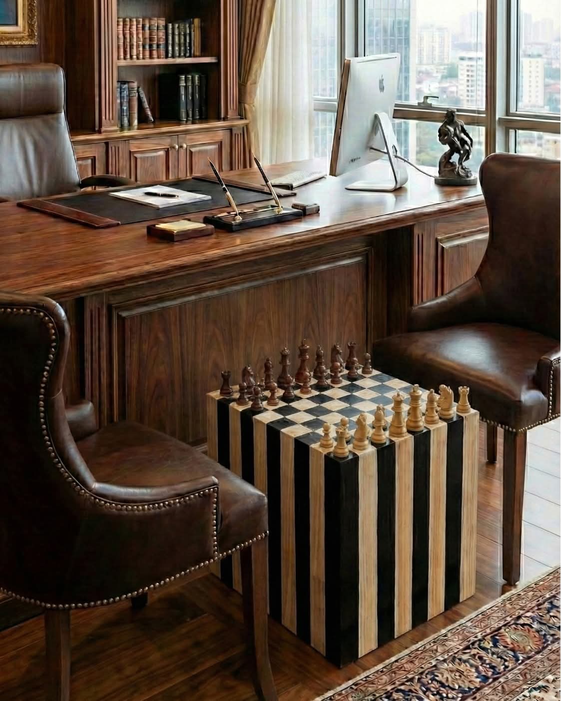 exquisite handcrafted chess table, a premium Homeartparis production. Designed with a perfect blend of functionality and artisan aesthetics, this solid wood table serves as both a professional