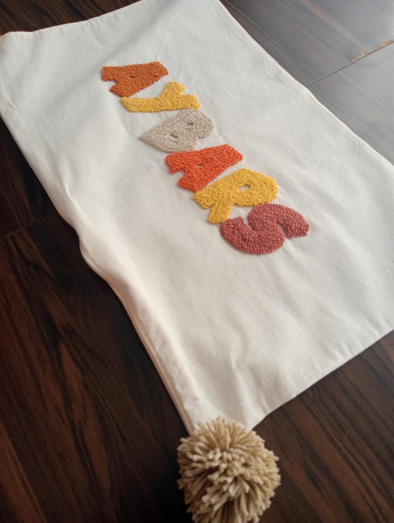 baby pillow Text  Pillow, Punch Needle Personalized Cushion Cover, Rectangular Name Pillow, Linen Decor Gift