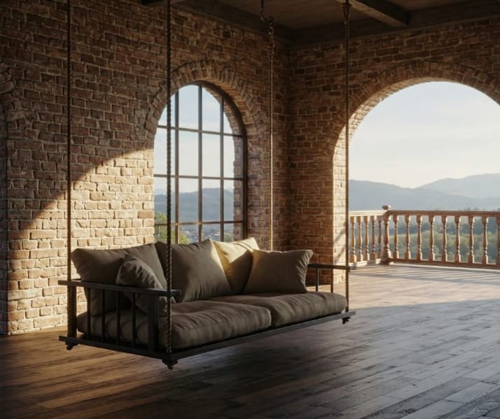 Hanging Sofa & Cabin Style Pine Wood Lounge