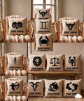 Personalized Zodiac Sign Punch Needle Pillow Case – Custom Name Linen Cushion Cover – Unique Astrology Gift