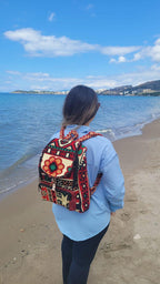Ethnic Boho Backpack - Handwoven Authentic Kilim Pattern Travel Bag by Seval Özsoy - Unique Bohemian Rucksack - Artisan Kilim Accessory