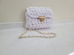 The Homeartparis Soft White Crochet Crossbody Bag - Handmade Popcorn Stitch Purse by Seval Özsoy - Unique T-Shirt Yarn Mini Bag - Elegant Custom Gif