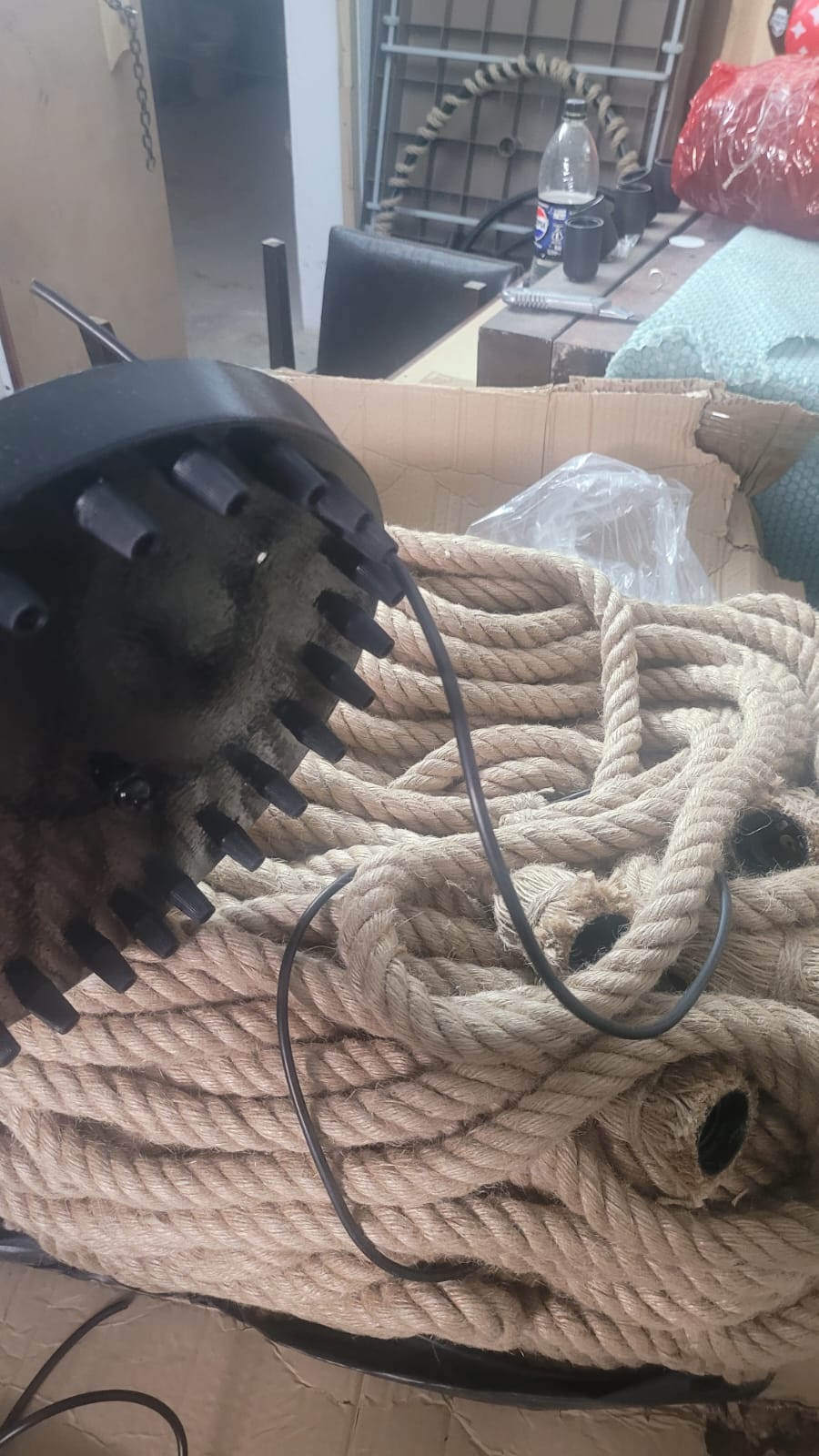 Grand 35-Arm Jute Rope Chandelier - Large Industrial Round Pendant Light - Homeartparis production
