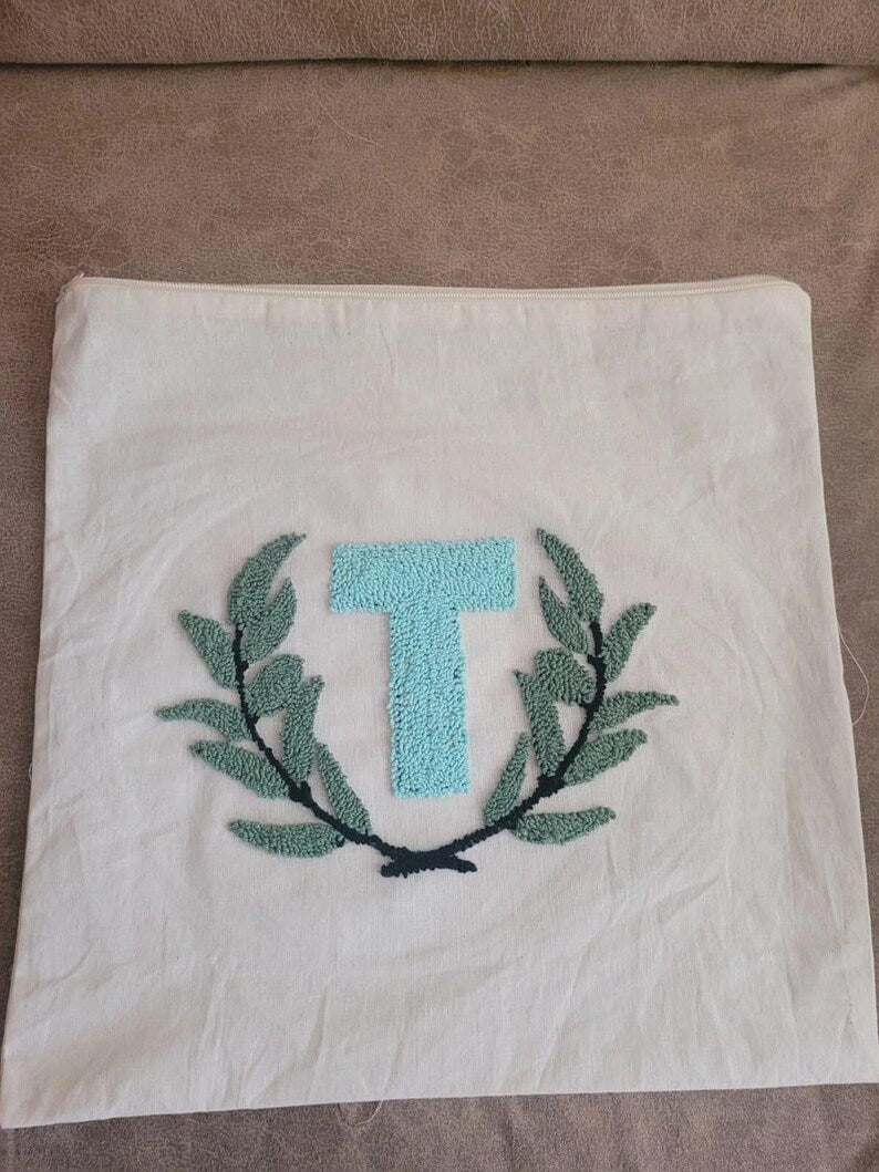 homeartparis Monogram Initial Punch Needle Pillow Cover, Custom Letter & Color, Linen Cushion Case, Personalized Gift