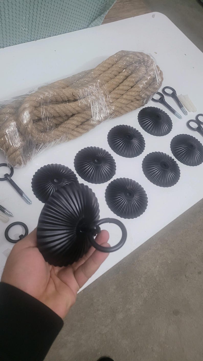 The Natural Jute Rope Handrail Kit (5m Rope + 5 Brackets), Rustic Stair Railing, Wall Mount Banister Coastal Farmhouse