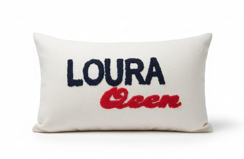 homeartparis Custom Text Lumbar Pillow, Punch Needle Personalized Cushion Cover, Rectangular Name Pillow, Linen Decor Gift