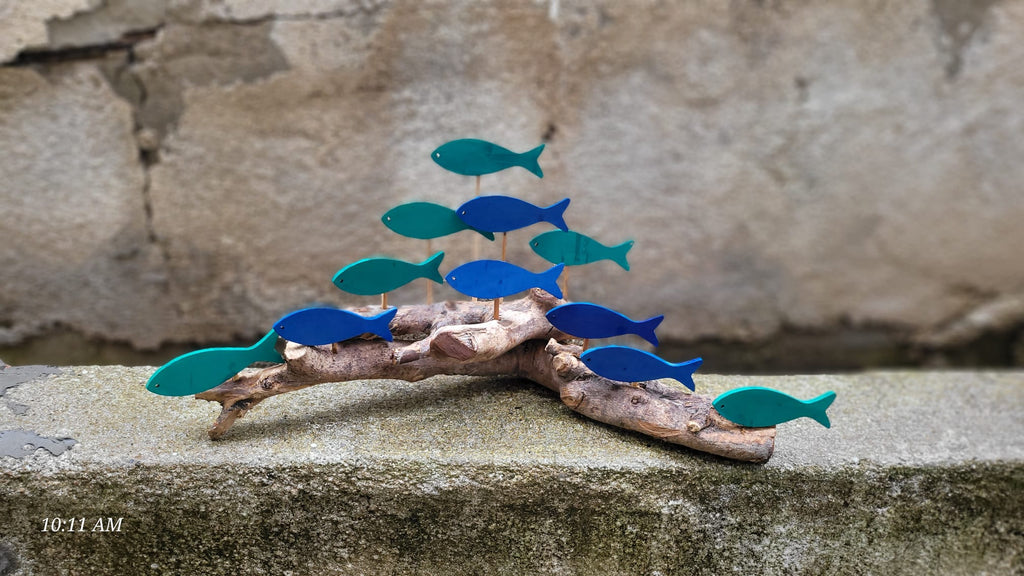 Large Driftwood Fish School Wall Art, Handmade Coastal Wood Branch Decor Homeartparis production