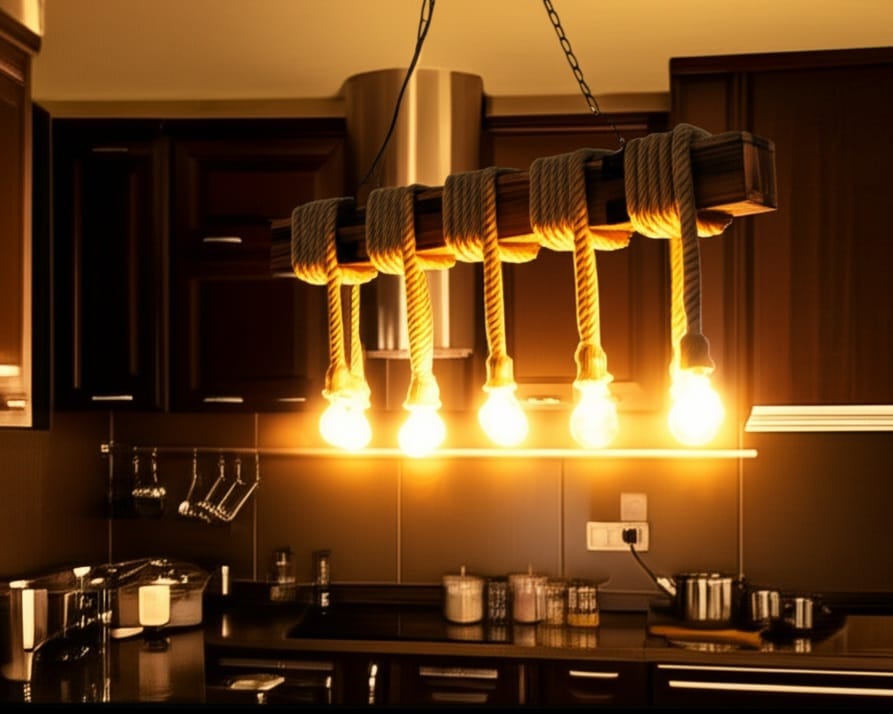 Rustic 100 cm Wood Beam Chandelier with 10 Hanging Rope Sockets Homeartparis production