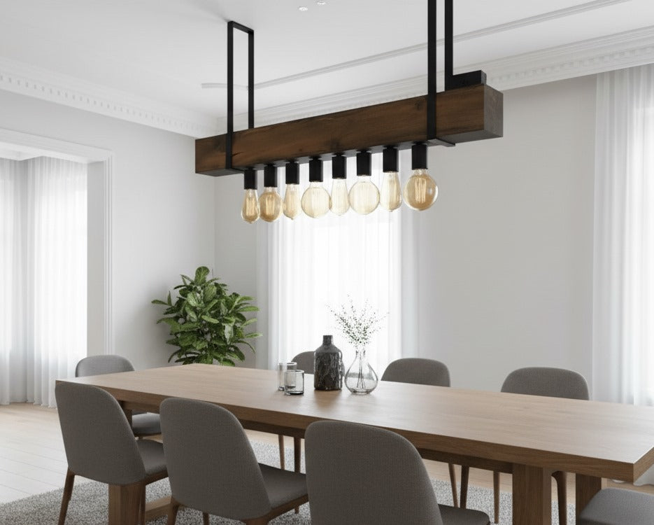Wood Beam and Rope Chandelier 8-Light Industrial Pendant Homeartparis production