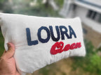 homeartparis Custom Text Lumbar Pillow, Punch Needle Personalized Cushion Cover, Rectangular Name Pillow, Linen Decor Gift