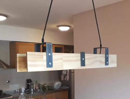 Rustic Wood LED Chandelier, Linear Light for Kitchen Island, 3-Spotlight Fixture, Minimalist Office Ceiling Lamp