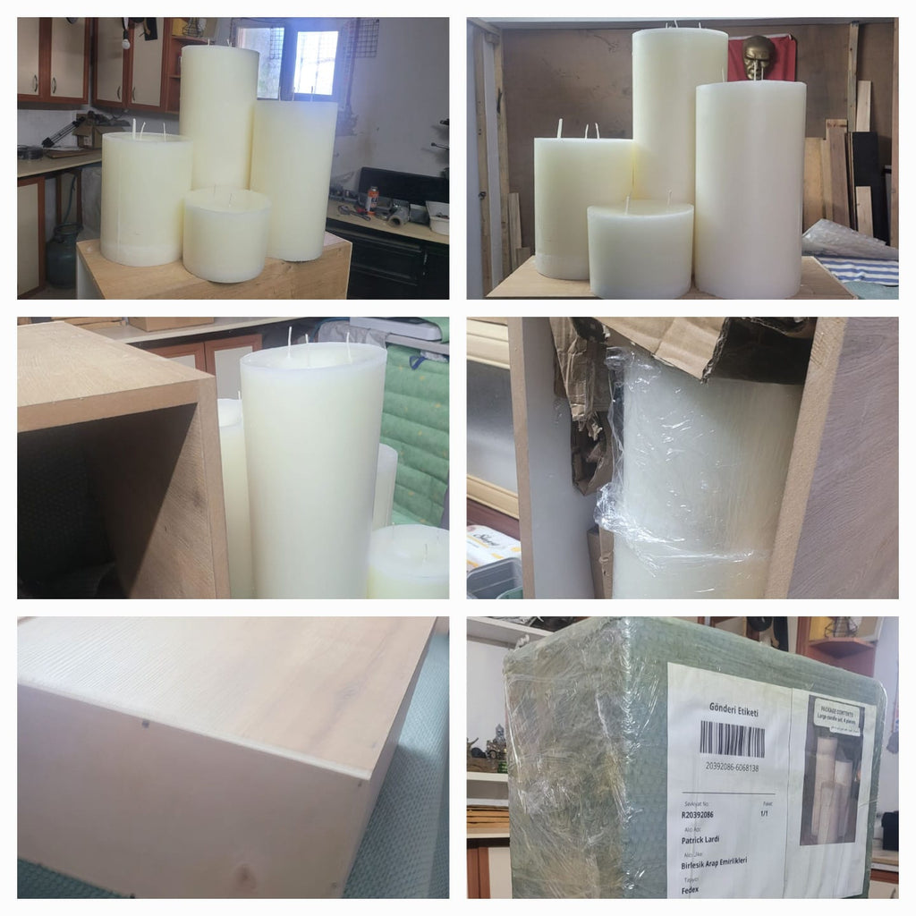 Set of 3 Giant Pillar Candles - 3-Wick Scented Luxury Candles with Custom Wooden Crate - Homeartparis production