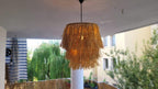 Bohemian Tiered Raffia Pendant Light - Handcrafted Exotic Tassel Chandelier for Coastal Patios & Rustic Interiors