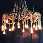 Grand 35-Arm Jute Rope Chandelier - Large Industrial Round Pendant Light - Homeartparis production