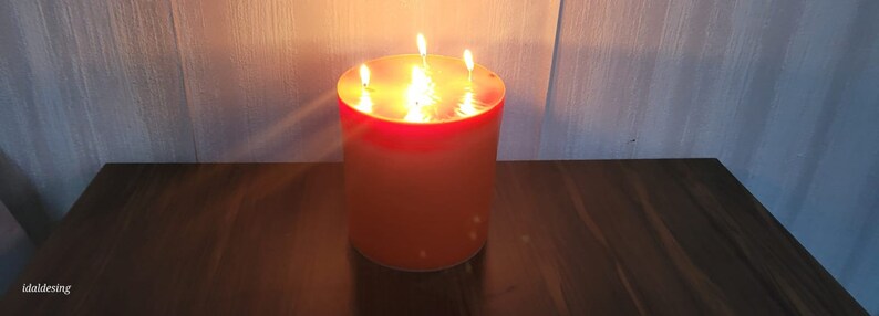 Red 5 Wick Large Pillar Candle Handmade Table Centerpiece Homeartparis production