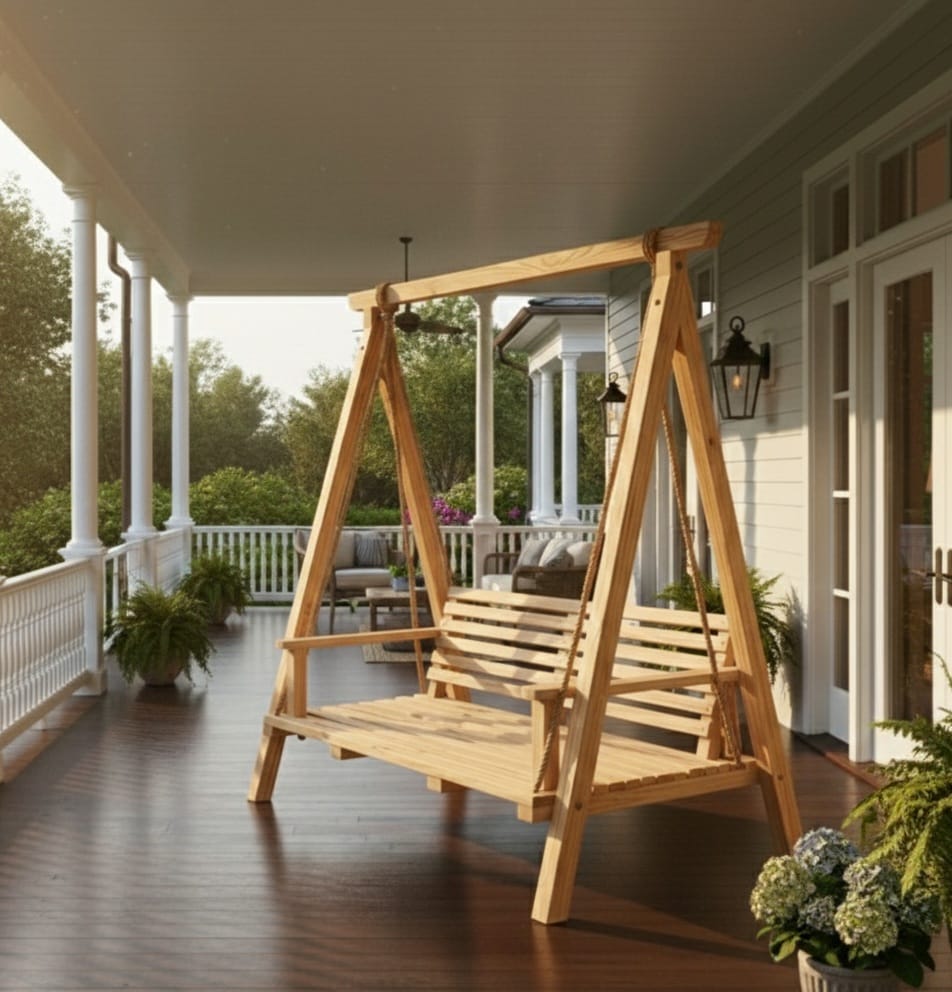 Homeartparis Handcrafted Solid Spruce Pine A-Frame Garden Swing - 2 Seater Luxury Daybed