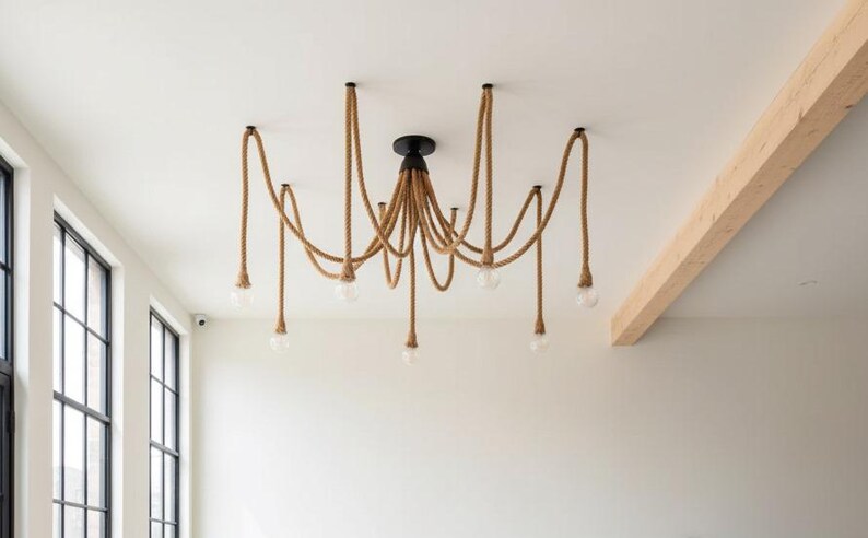 10 Arm Spider Rope Chandelier Rustic Multi Pendant Farmhouse Lighting Homeartparis production