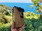 Natural Straw Crossbody Bag - Handmade Authentic Mini Bag by Seval Özsoy - Woven Shoulder Purse with Black Leather Flap - Elegant Boho Accessory