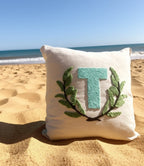 Homeartparis Personalized Punch Needle Letter Pillow - Custom Initial Name Cushion by Seval Özsoy - Handmade Beige Linen Decor - Available as Cover or with Insert