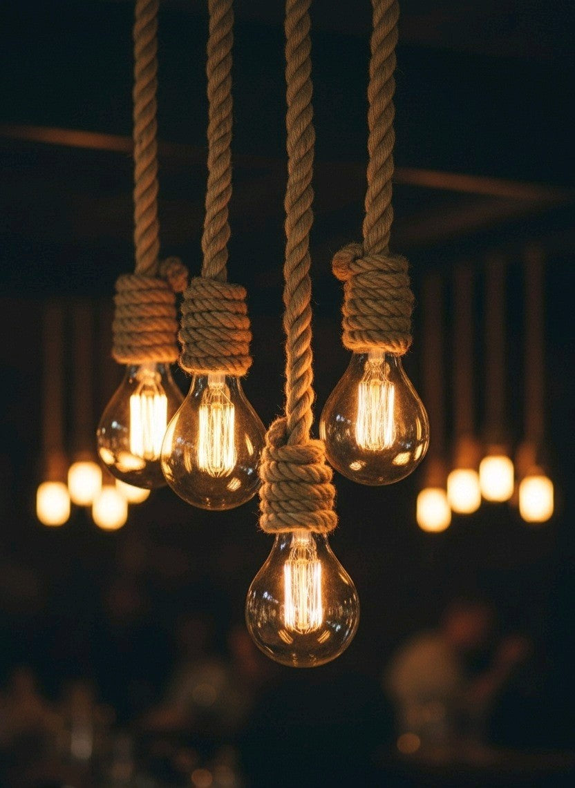 Rope Pendant Light, (1m-10m), Create a Rustic Cluster, Minimalist Hemp Lamp for Kitchen Island Bar