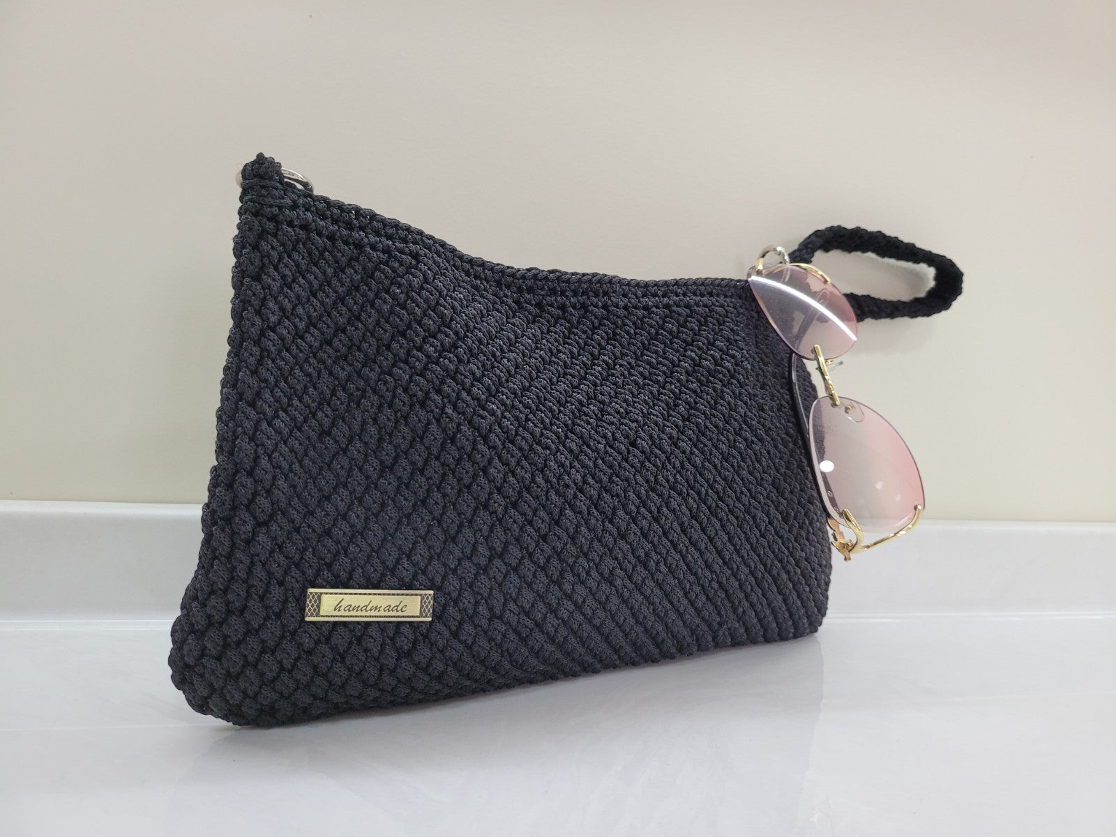 The Elegant hand-knitted crochet handbag, black evening  Homeartparis Elegant Black Crochet Handbag - Handmade Evening Shoulder Bag by Seval Özsoy - Luxury Hand-Knitted Crossbody - Versatile Party Purse shoulder bag, evening bag