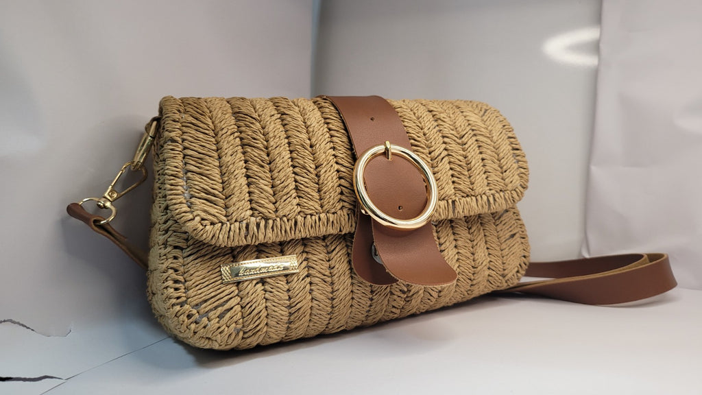 The Homeartparis Rustic Bohemian Straw Bag - Handmade Authentic Crossbody Bag with Leather Flap - Seval Özsoy Designer Mini Shoulder Bag - Natural Woven Purse
