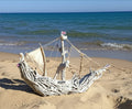 The Vintage Large Wood Pirate Ship Heaven's Ship Driftwood Collection White Model Boat Homeartparis production