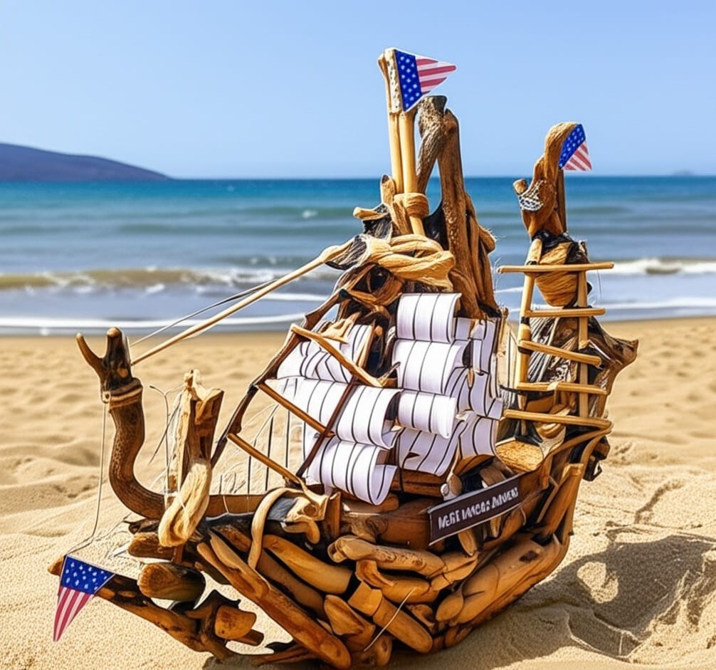 The USS John Adams Wooden Model Boat Driftwood Art Homeartparis production