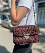 The Brown Popcorn Stitch Crossbody Bag - Handmade Designer Knit Purse by Seval Özsoy - Unique Crochet Shoulder Bag - Elegant Gift for Her