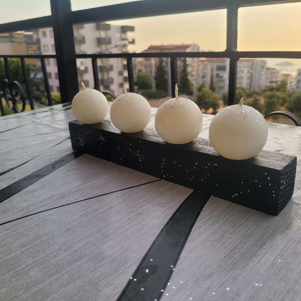 Decorative 4 Ball Candle Set with Black Wooden Base - Homeartparis production