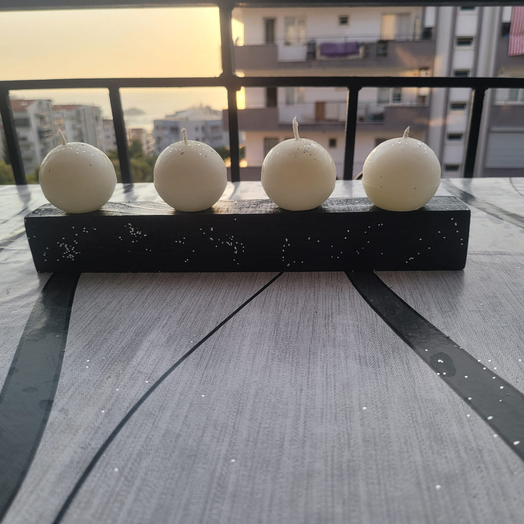 Decorative 4 Ball Candle Set with Black Wooden Base - Homeartparis production