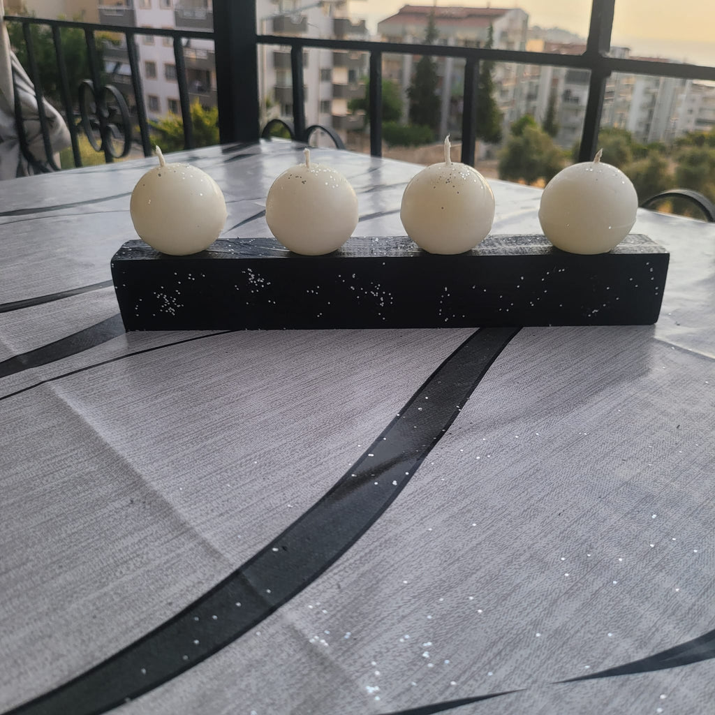 Decorative 4 Ball Candle Set with Black Wooden Base - Homeartparis production