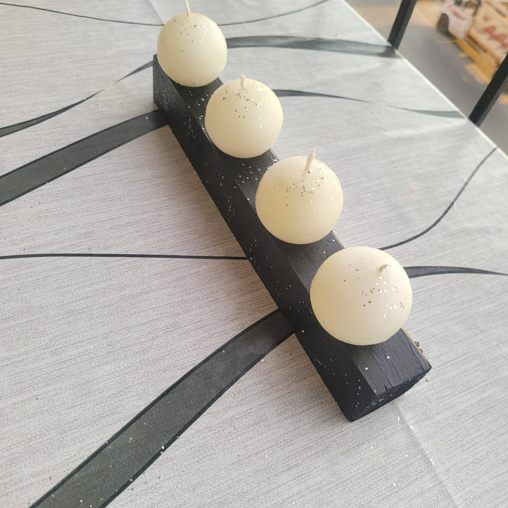 Decorative 4 Ball Candle Set with Black Wooden Base - Homeartparis production