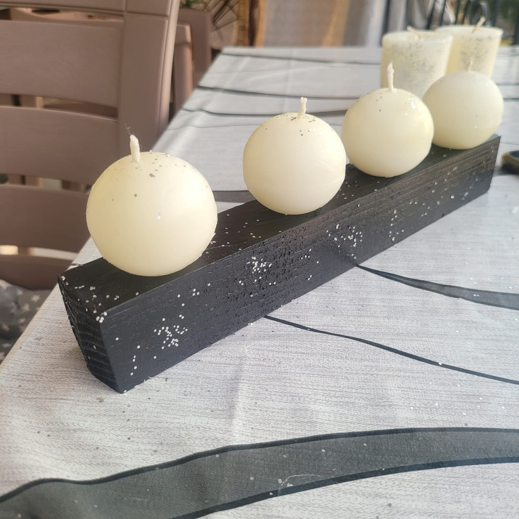 Decorative 4 Ball Candle Set with Black Wooden Base - Homeartparis production