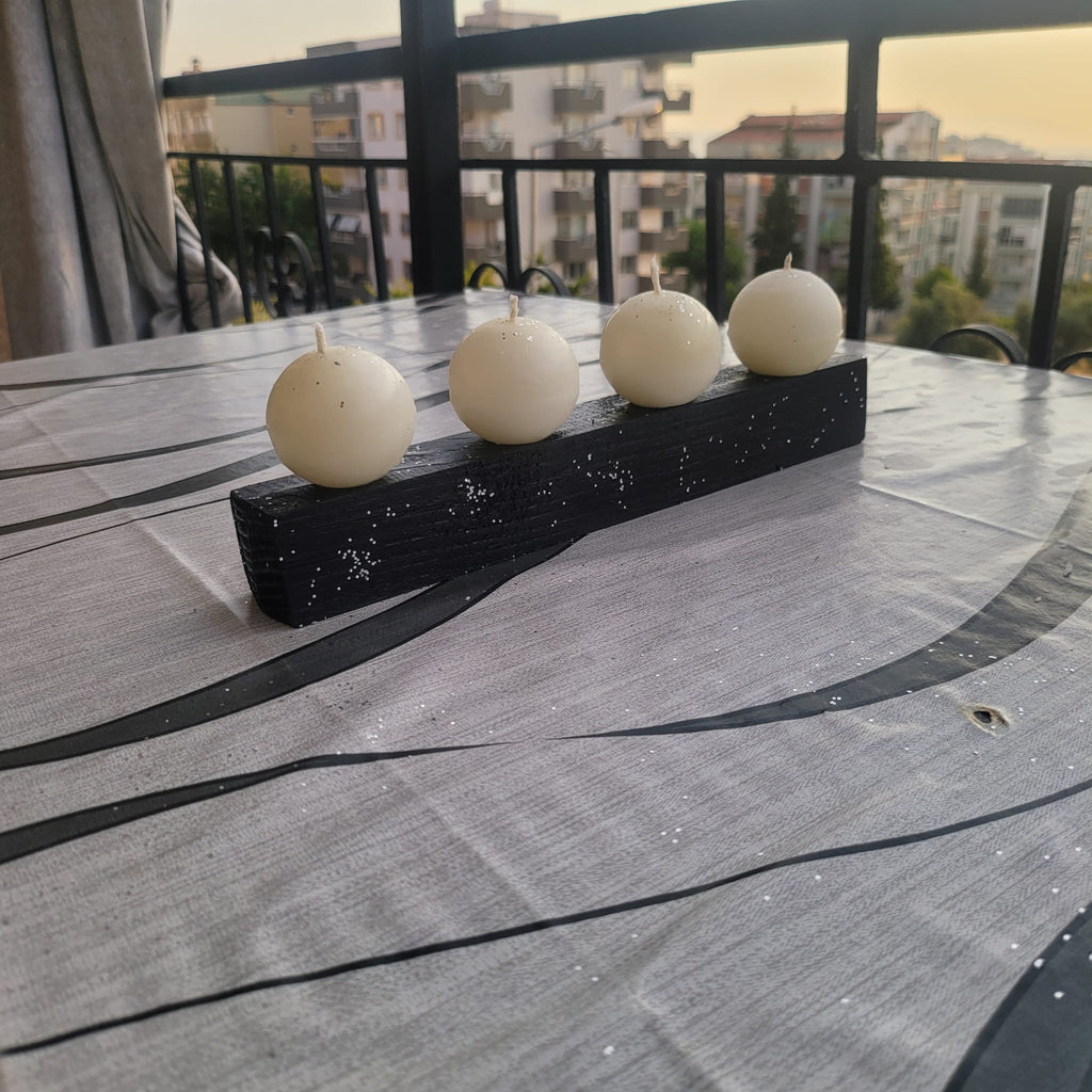 Decorative 4 Ball Candle Set with Black Wooden Base - Homeartparis production