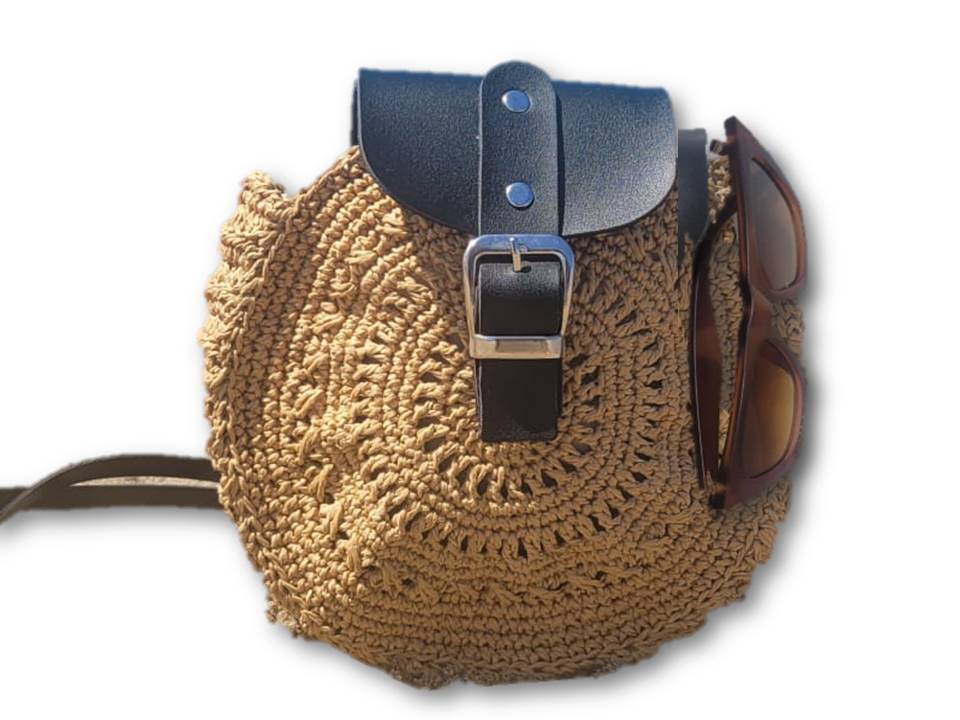 Round Straw Crossbody Bag, Chic City Style Purse, Handmade Woven Circle Bag, Travel Gift by SevalDesing