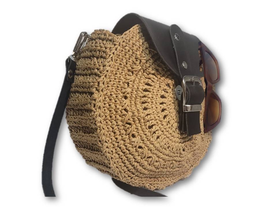 Round Straw Crossbody Bag, Chic City Style Purse, Handmade Woven Circle Bag, Travel Gift by SevalDesing