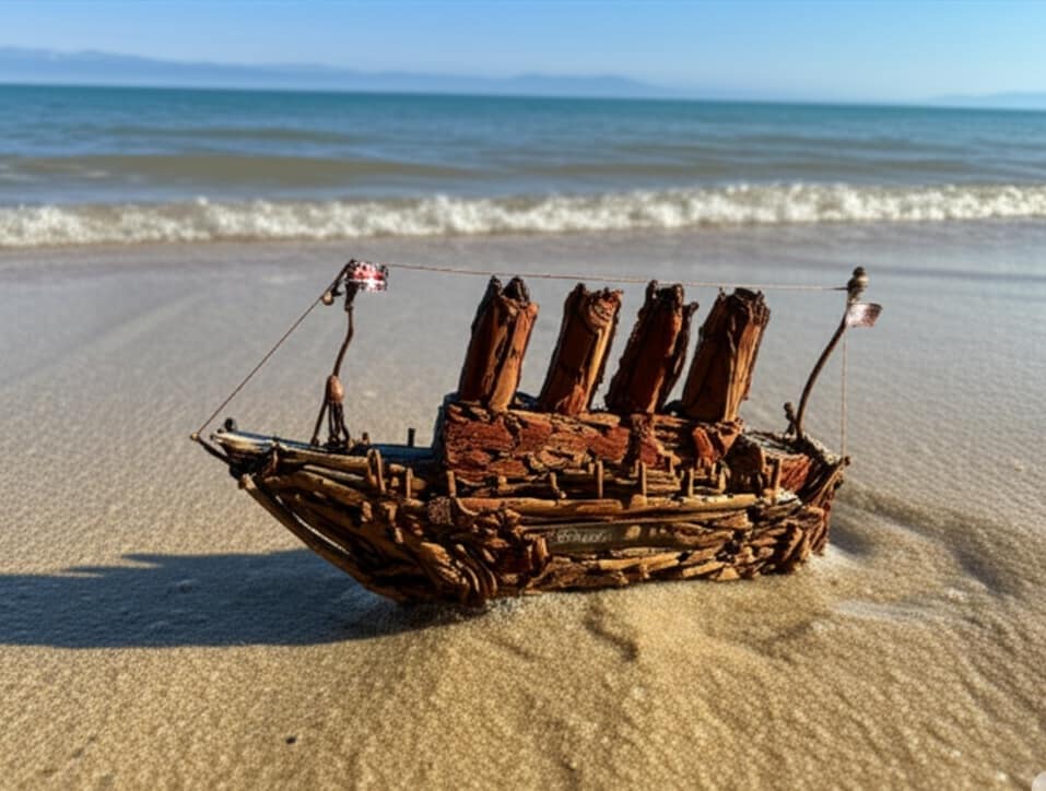 The Vintage Titanic Driftwood Boat Large Wooden Historical Ship Model Homeartparis production