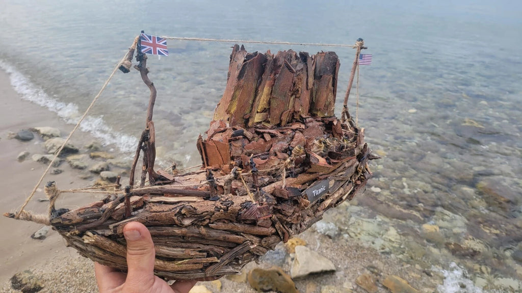The Vintage Titanic Driftwood Boat Large Wooden Historical Ship Model Homeartparis production