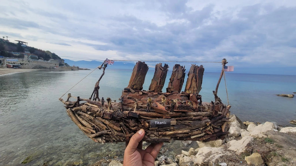 The Vintage Titanic Driftwood Boat Large Wooden Historical Ship Model Homeartparis production