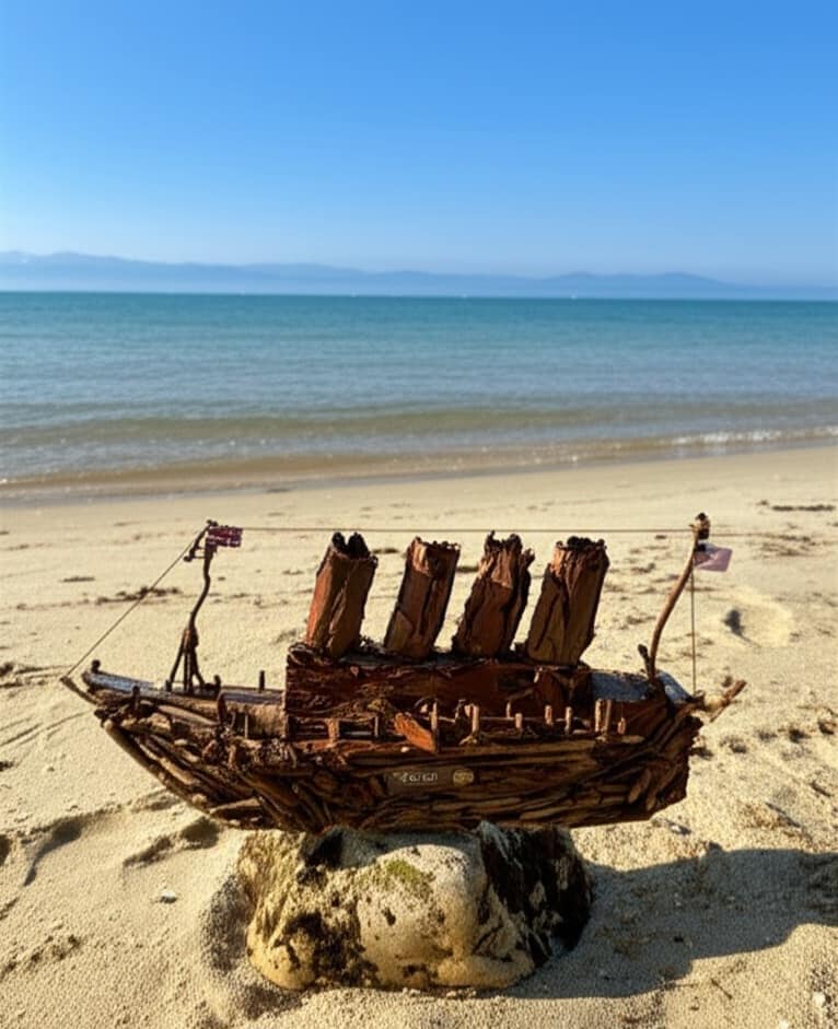 The Vintage Titanic Driftwood Boat Large Wooden Historical Ship Model Homeartparis production