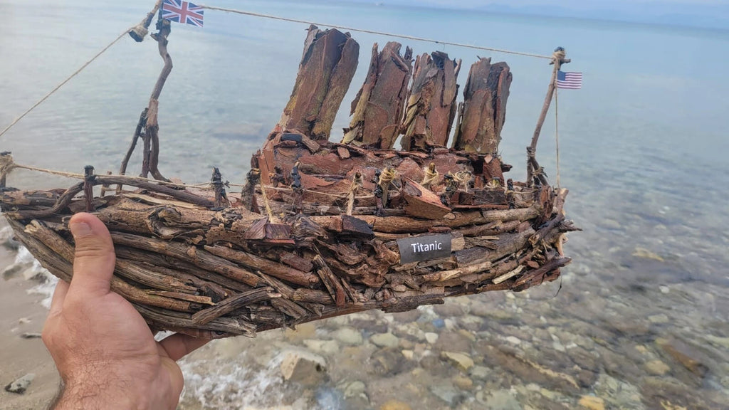 The Vintage Titanic Driftwood Boat Large Wooden Historical Ship Model Homeartparis production