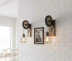 homeartparis - vintage Industrial Pulley Wall Sconce, Rustic Wood Farmhouse Cage Light, Choose Color, Cafe Bar Restaurant Lighting