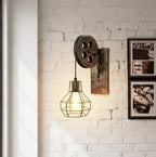 homeartparis - vintage Industrial Pulley Wall Sconce, Rustic Wood Farmhouse Cage Light, Choose Color, Cafe Bar Restaurant Lighting