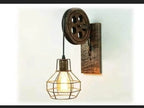 homeartparis - vintage Industrial Pulley Wall Sconce, Rustic Wood Farmhouse Cage Light, Choose Color, Cafe Bar Restaurant Lighting