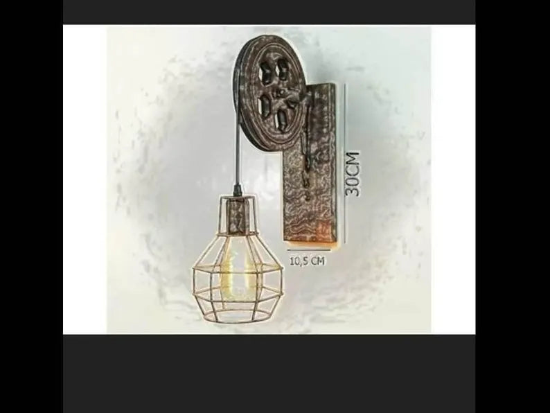 homeartparis - vintage Industrial Pulley Wall Sconce, Rustic Wood Farmhouse Cage Light, Choose Color, Cafe Bar Restaurant Lighting