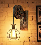 homeartparis - vintage Industrial Pulley Wall Sconce, Rustic Wood Farmhouse Cage Light, Choose Color, Cafe Bar Restaurant Lighting